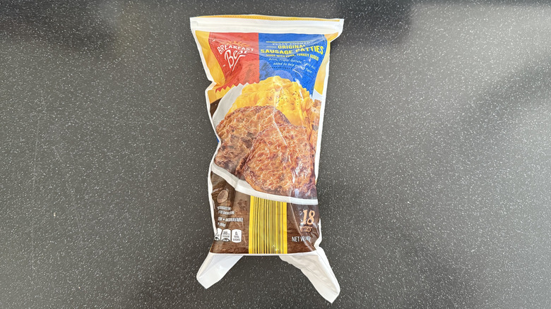 Package of Aldi frozen breakfast sausage