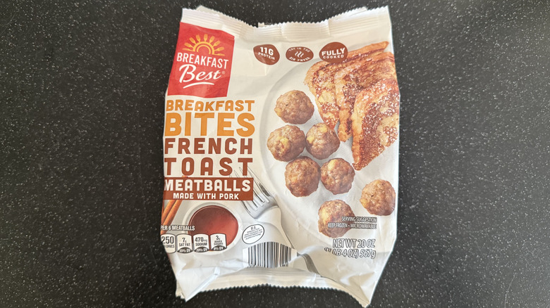 Bag of Aldi frozen breakfast meatballs