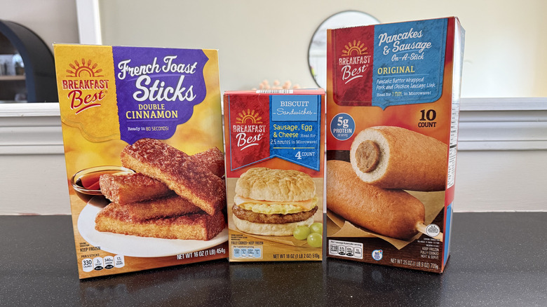 Aldi frozen breakfast food packages on counter