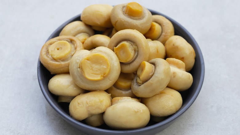 Canned mushrooms in a bowl