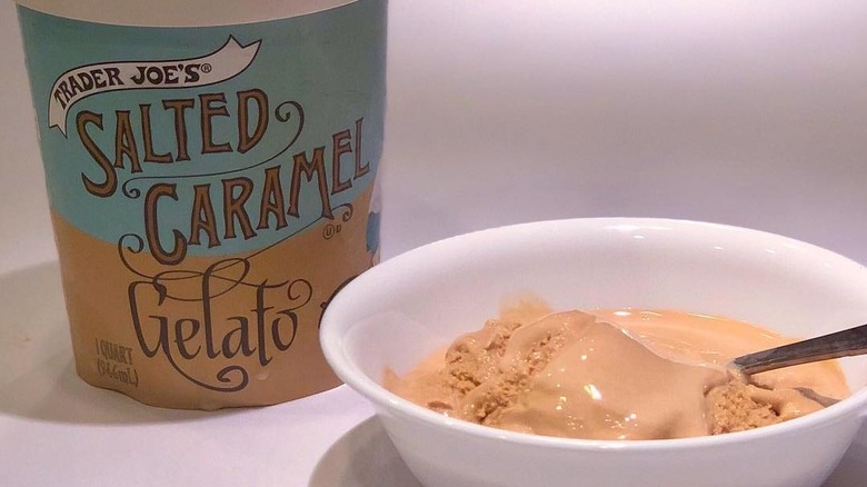 trader joe's salted caramel gelato in bowl