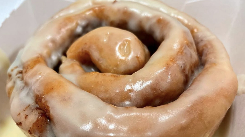 Close-up of a glazed McDonald's Cinnamon Roll