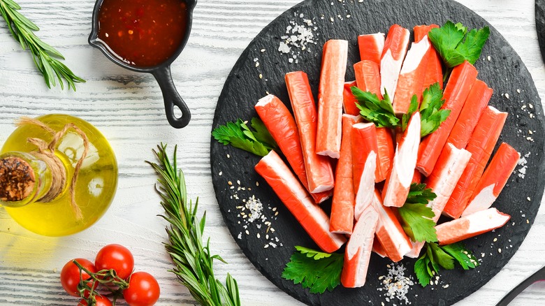 imitation crab sticks with sauces