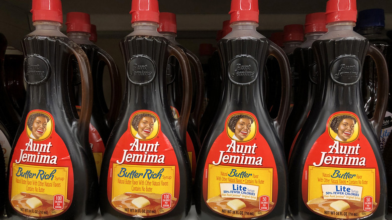 shelf of imitation maple syrup