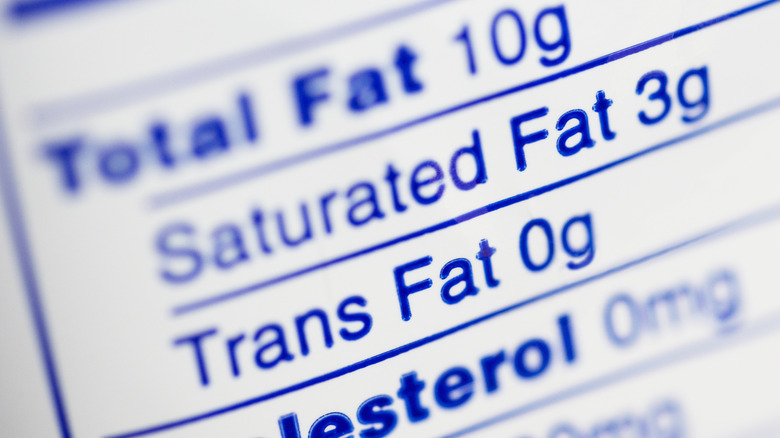 total fat and saturated fat on nutritional label