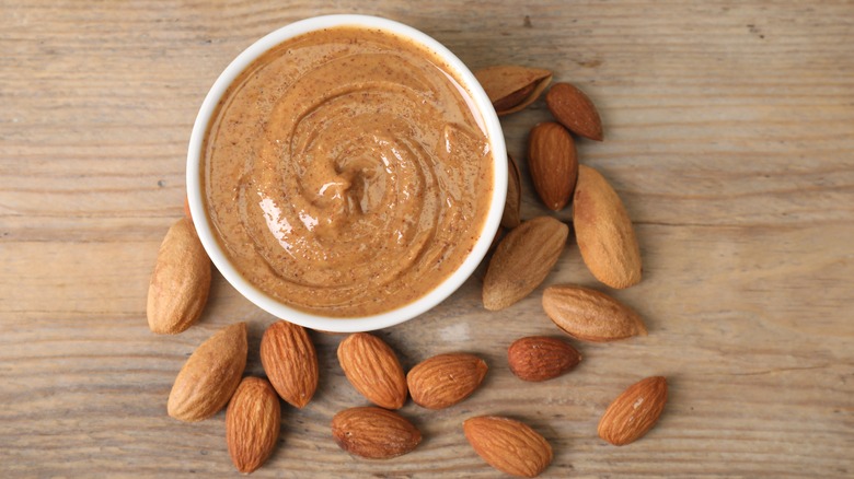 bowl of almond butter on counter