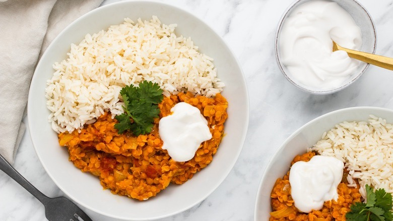 bowl of lentils with rice