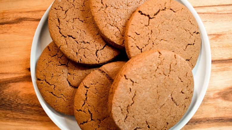 round gingerbread cookies on plate