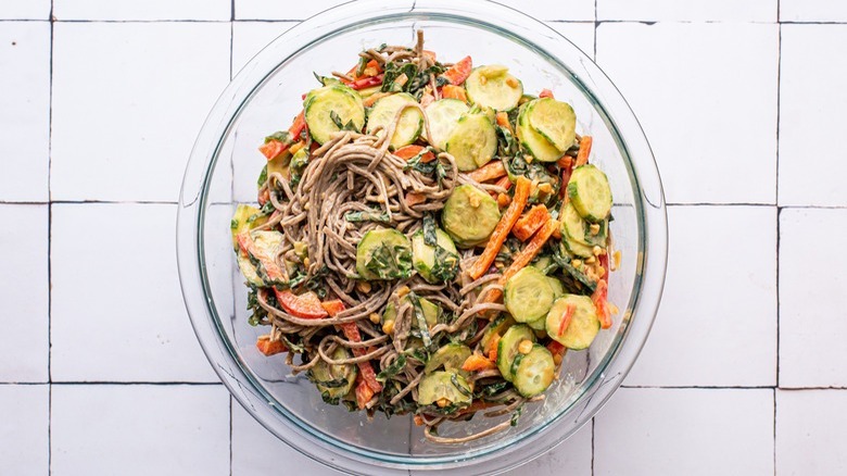 bowl of noodles and vegetables