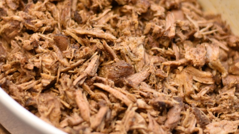 pulled pork in white dish