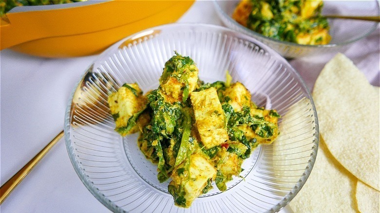 paneer and spinach on plate