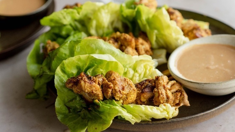 chopped chicken wrapped in lettuce