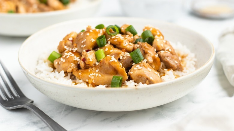 chicken with rice in bowl