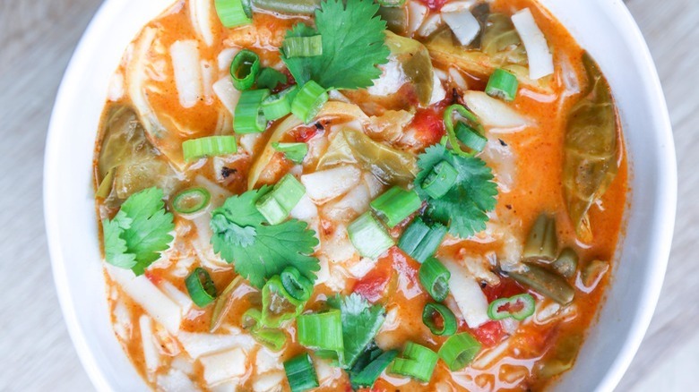 soup with vegetables and cilantro