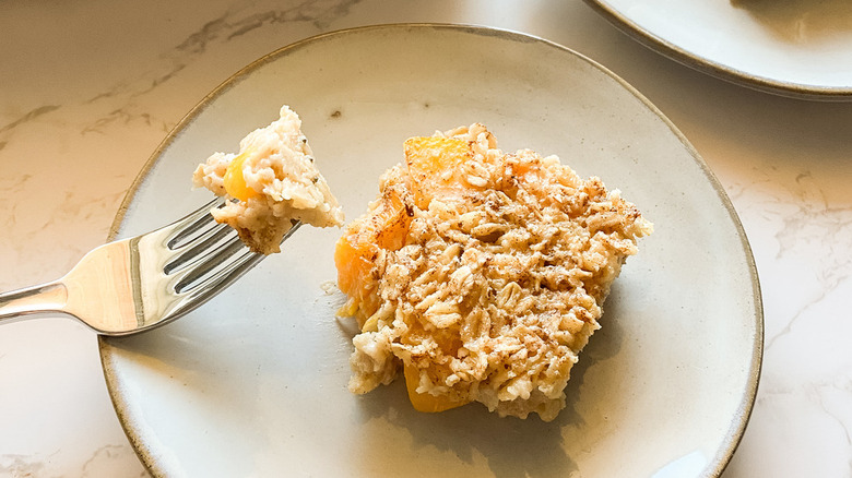 plate of baked oatmeal with fork