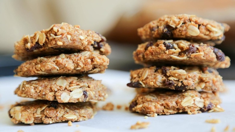 stacks of no-bake oatmeal cookies