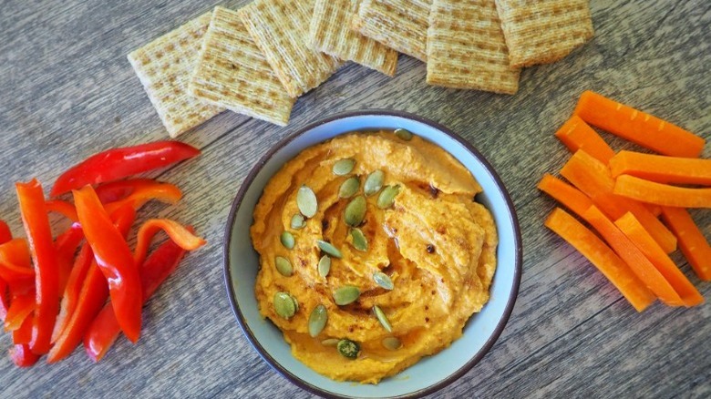 pumpkin hummus with peppers