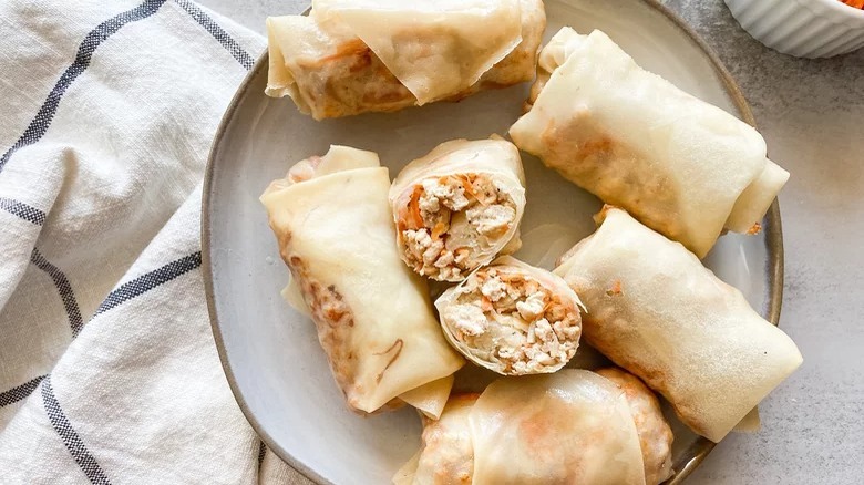 plate of chicken egg rolls