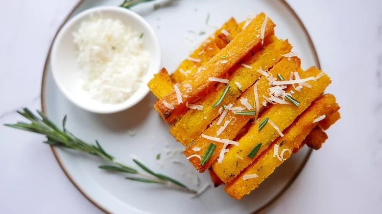 polenta fries with garnish