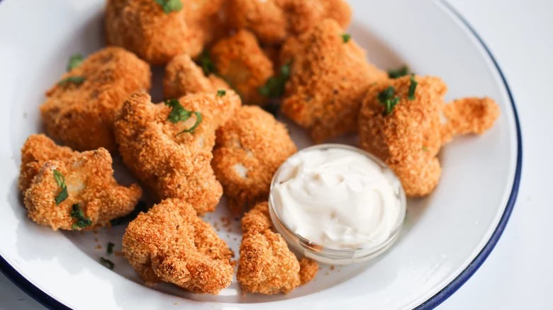 plate of roasted breaded cauliflower