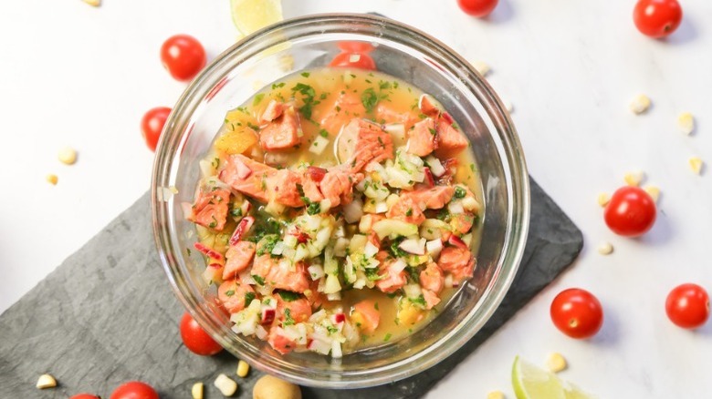 seafood ceviche with cherry tomatoes