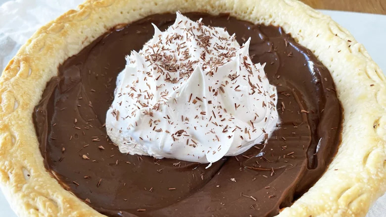 A chocolate pudding pie