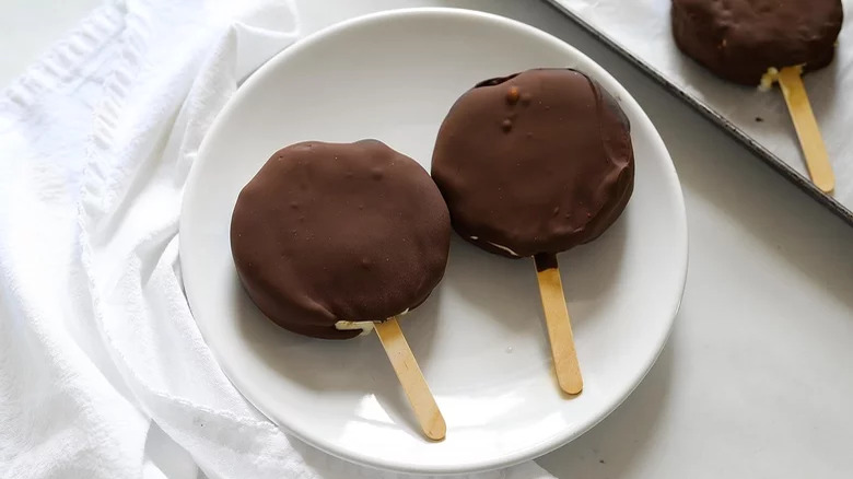 Ice cream sticks covered in chocolate