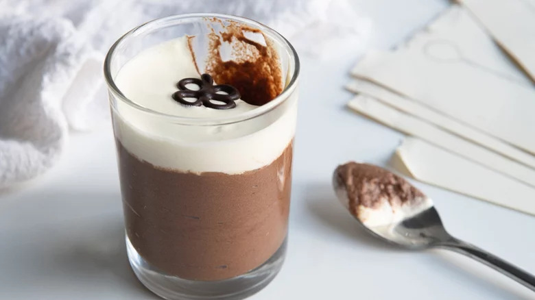 A glass of chocolate mousse