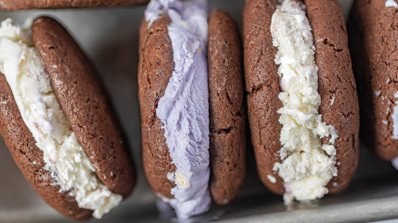 Three ice cream cookie sandwiches