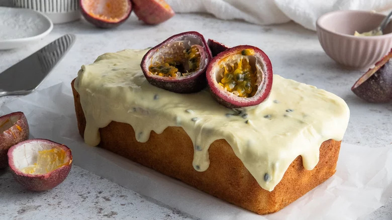 A loaf of passionfruit cake