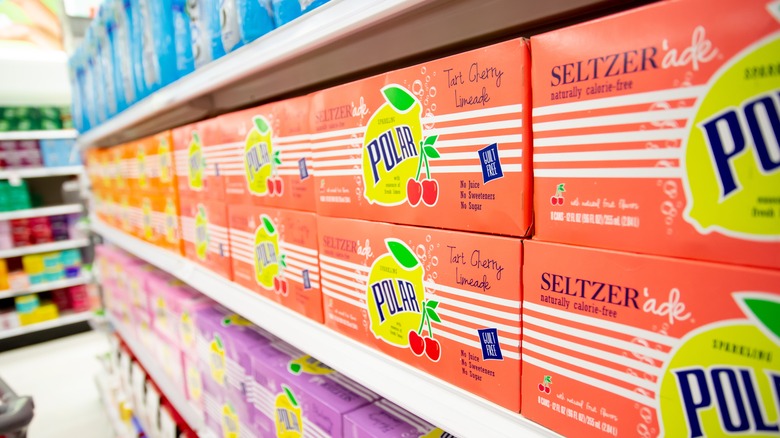 Polar setlzer boxes on shelf