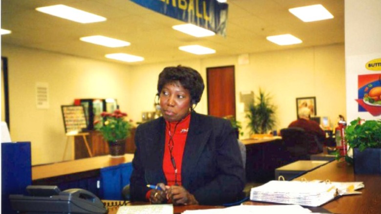 Woman talking on phone at Butterball