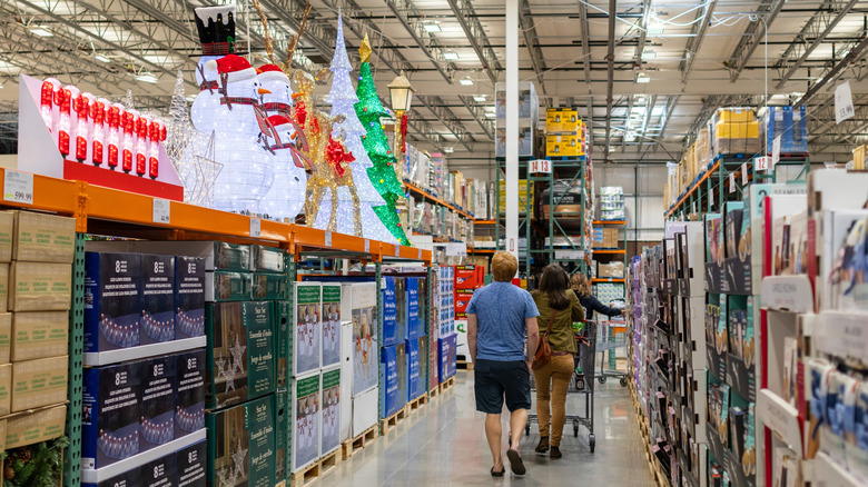 Christmas decor displayed at Costco