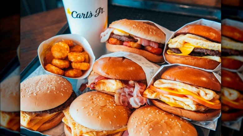 breakfast burgers on tray