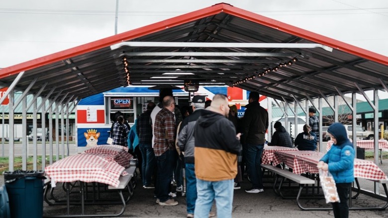 Line outside Winston British Fish and Chips