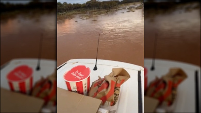 KFC takeout on flooded car