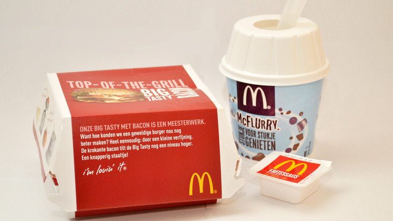 McDonald's burger and McFlurry and sauce packet