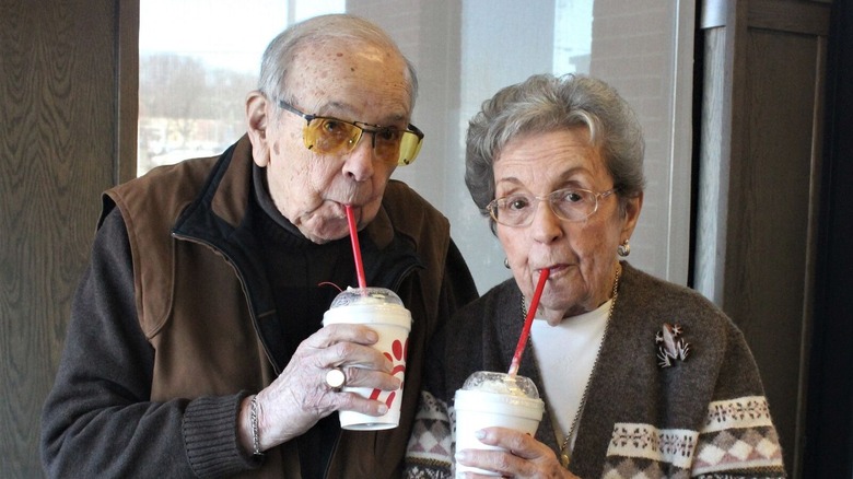 Fred and Betty Abdon enjoying Chick-fil-A milkshakes