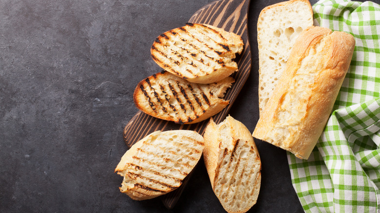 Toasted or grilled thick slices of ciabatta, as might be used for fettunta