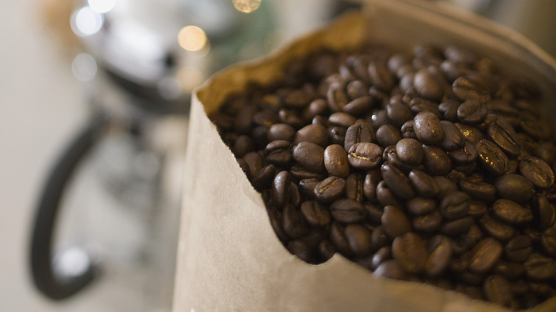 roasted coffee beans in bag