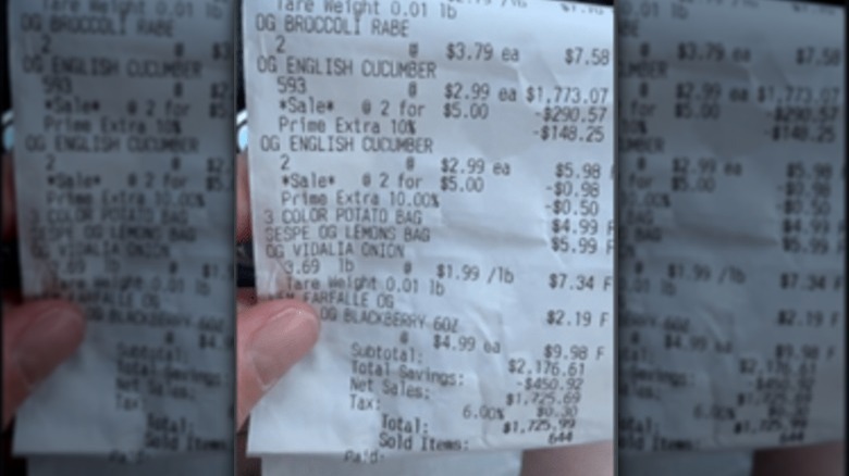 Grocery receipt showing purchase of 593 cucumbers