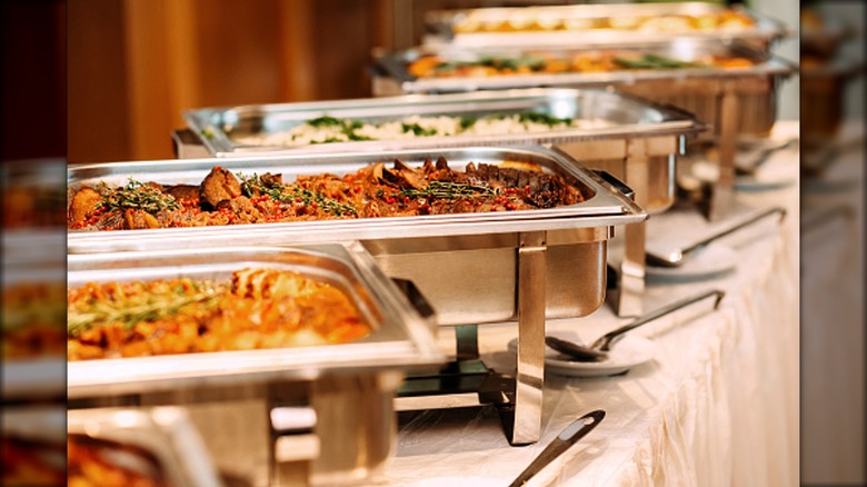 buffet trays of food