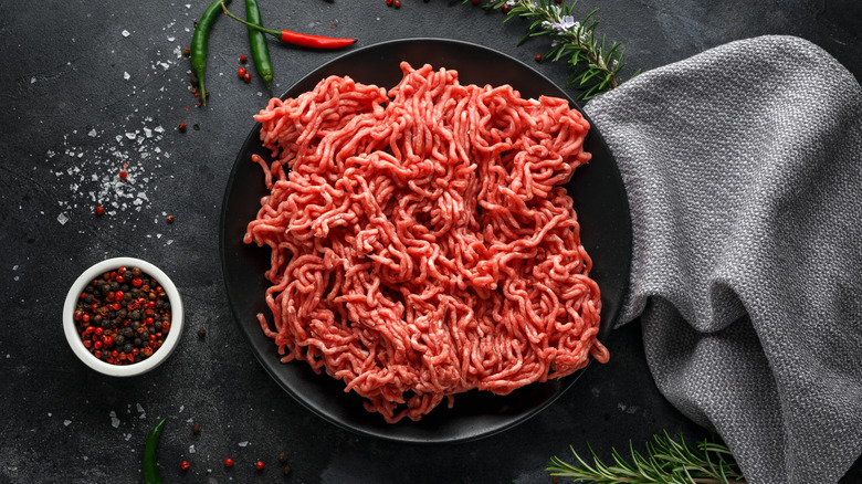 ground beef on black plate