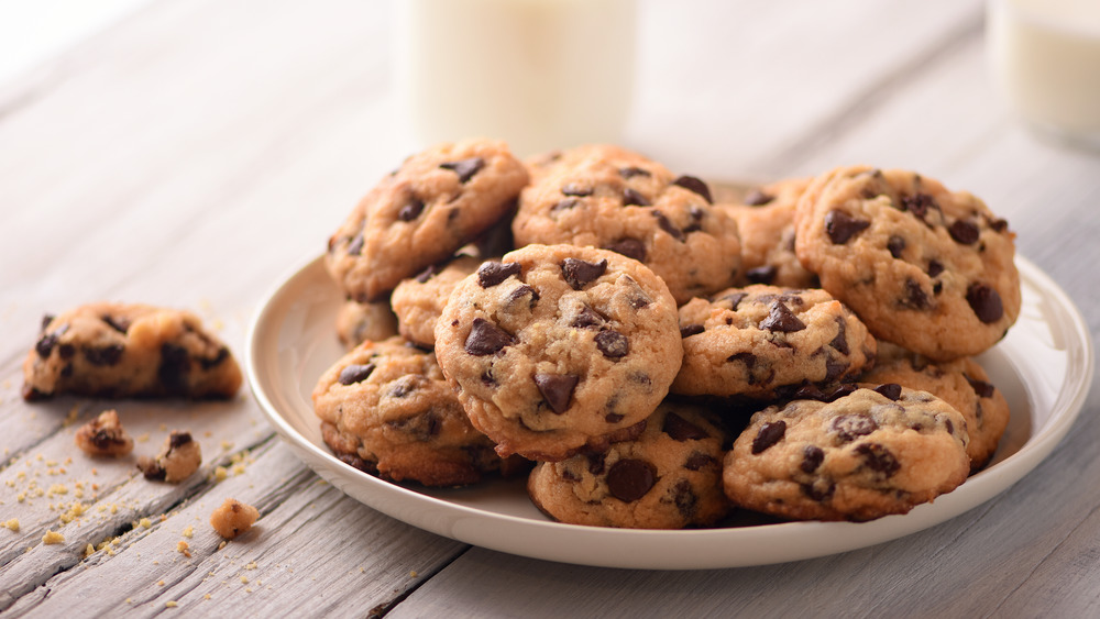 Chocolate chip cookies on plate