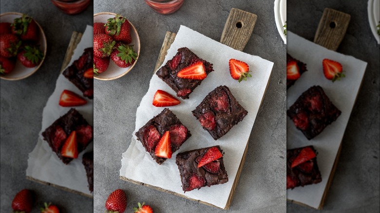 Strawberry brownies on a dish