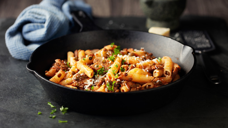 pasta sitting in a skillet