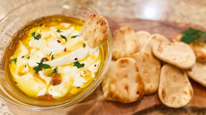 creamy hot honey dip with crackers