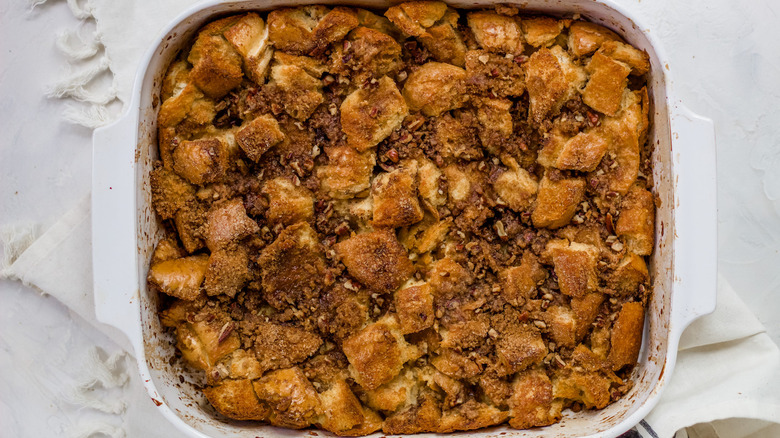 French toast casserole in baking dish