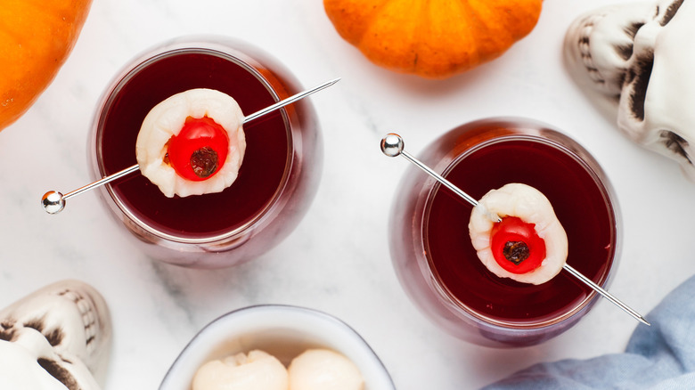 cocktails with edible eyeball garnish