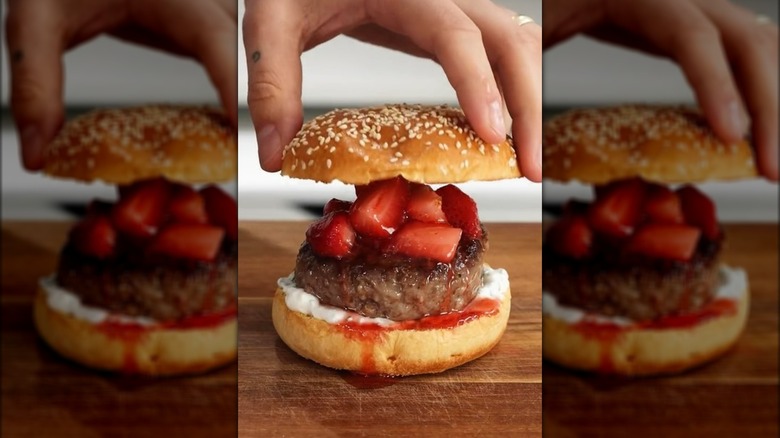 Hamburger with strawberries in it